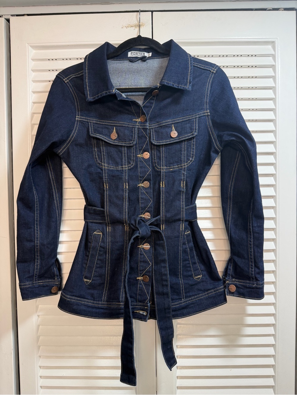 Porter Collective Dark Blue Denim Jacket With Tied Waist